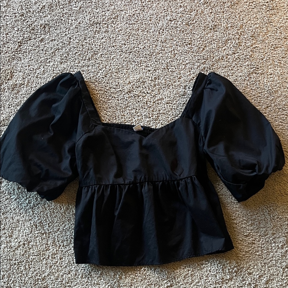 Old Navy Black Puff Sleeve Peplum Blouse